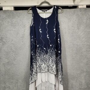 Piccadilly Canada Navy White Bamboo Print Layered‎ Midi Dress Size Medium